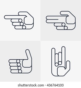 Set of hand icons with gestures. Objects isolated on background. Flat and cartoon vector illustration.