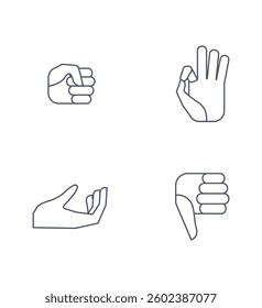 Set hand icons line contour