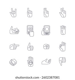 Set hand icons line contour