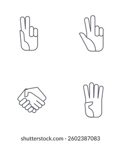 Set hand icons line contour