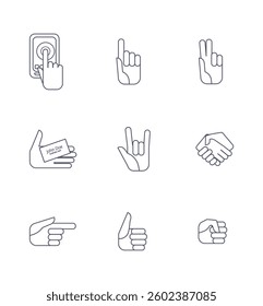 Set hand icons line contour