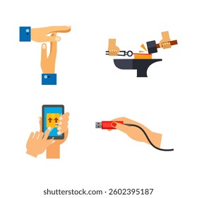 Set hand icons line contour