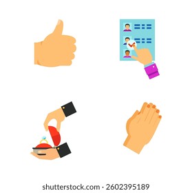 Set hand icons line contour