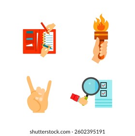 Set hand icons line contour