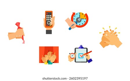 Set hand icons line contour