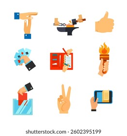 Set hand icons line contour