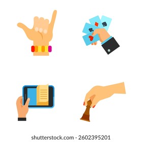 Set hand icons line contour