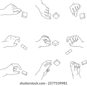A set of hand illustrations. Black and white vector illustrations.