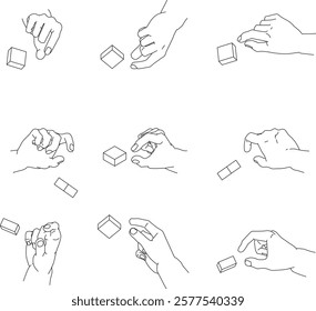 A set of hand illustrations. Black and white vector illustrations.