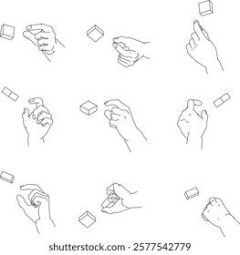 A set of hand illustrations. Black and white vector illustrations.