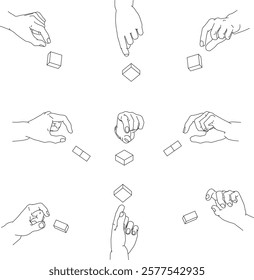 A set of hand illustrations. Black and white vector illustrations.