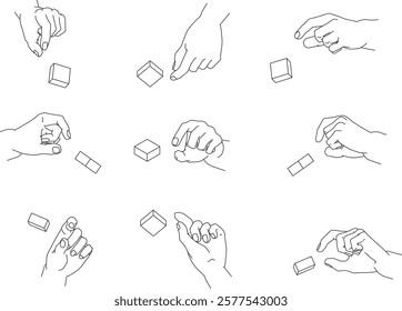 A set of hand illustrations. Black and white vector illustrations.