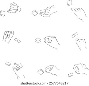 A set of hand illustrations. Black and white vector illustrations.