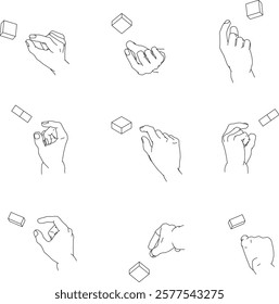 A set of hand illustrations. Black and white vector illustrations.