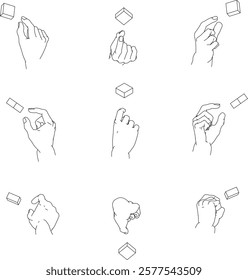 A set of hand illustrations. Black and white vector illustrations.