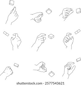 A set of hand illustrations. Black and white vector illustrations.