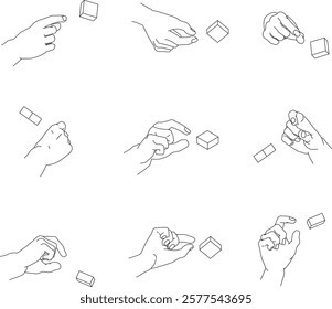 A set of hand illustrations. Black and white vector illustrations.