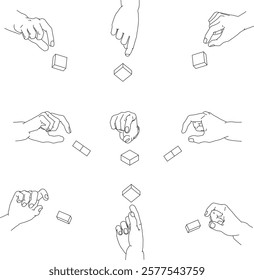 A set of hand illustrations. Black and white vector illustrations.
