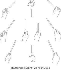 A set of hand illustrations. Black and white vector illustrations.