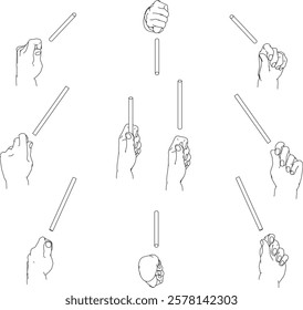 A set of hand illustrations. Black and white vector illustrations.