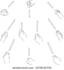 A set of hand illustrations. Black and white vector illustrations.