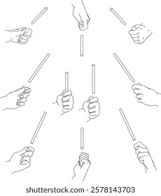 A set of hand illustrations. Black and white vector illustrations.