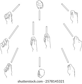 A set of hand illustrations. Black and white vector illustrations.
