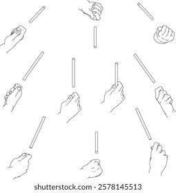 A set of hand illustrations. Black and white vector illustrations.