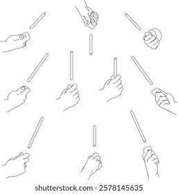 A set of hand illustrations. Black and white vector illustrations.