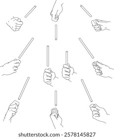 A set of hand illustrations. Black and white vector illustrations.