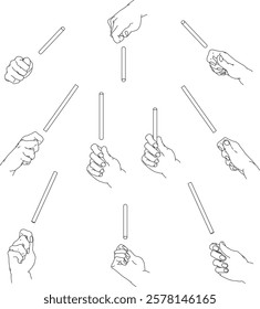 A set of hand illustrations. Black and white vector illustrations.