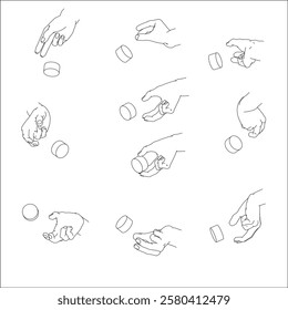 A set of hand illustrations. Black and white vector illustrations.