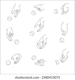 A set of hand illustrations. Black and white vector illustrations.