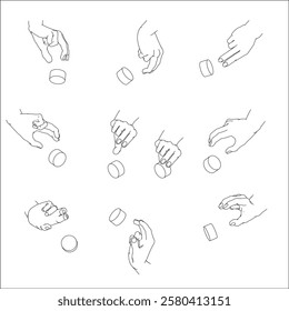 A set of hand illustrations. Black and white vector illustrations.