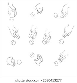 A set of hand illustrations. Black and white vector illustrations.