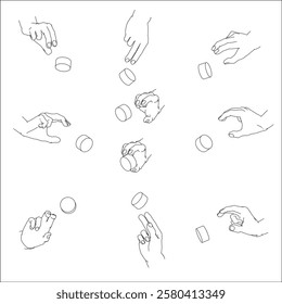 A set of hand illustrations. Black and white vector illustrations.