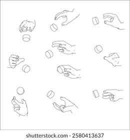 A set of hand illustrations. Black and white vector illustrations.