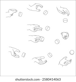 A set of hand illustrations. Black and white vector illustrations.