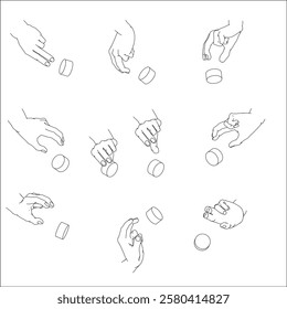 A set of hand illustrations. Black and white vector illustrations.