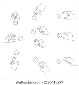 A set of hand illustrations. Black and white vector illustrations.