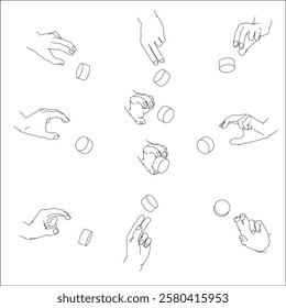A set of hand illustrations. Black and white vector illustrations.