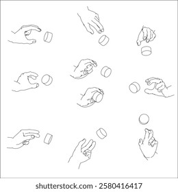 A set of hand illustrations. Black and white vector illustrations.
