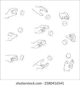 A set of hand illustrations. Black and white vector illustrations.