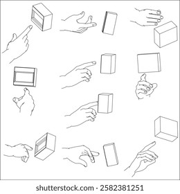 A set of hand illustrations. Black and white vector illustrations.