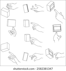 A set of hand illustrations. Black and white vector illustrations.