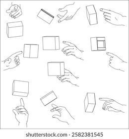 A set of hand illustrations. Black and white vector illustrations.