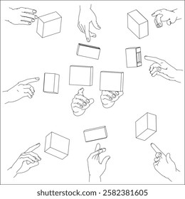 A set of hand illustrations. Black and white vector illustrations.
