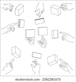 A set of hand illustrations. Black and white vector illustrations.