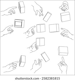 A set of hand illustrations. Black and white vector illustrations.