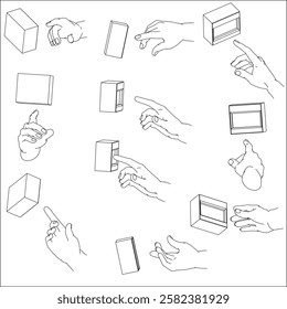 A set of hand illustrations. Black and white vector illustrations.